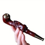 Hotpom Handmade Wood Pipe, with Intricate Carved Pattern Small and Exquisite, Portable Detachable Design and Easy to Clean for Unique Experience for Pipe Lovers