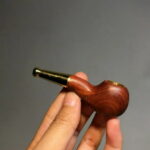 Hotpom Mini Handcrafted Sandalwood Pipe, Short Portable and Personalized, Natural Wood Grain Texture Polished Smooth Finish, Wooden Pipe for Beginner