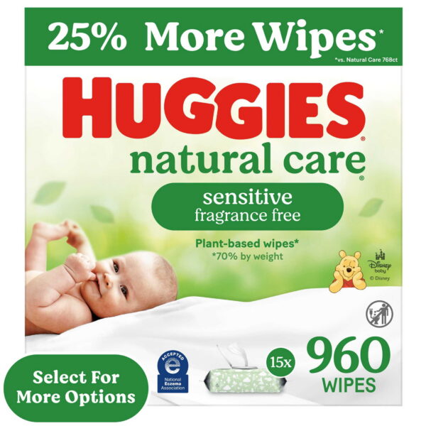 Huggies Natural Care Sensitive Baby Wipes, Unscented, 15 Pack, 960 Total Ct (Select for More)