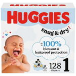 Huggies Snug & Dry Baby Diapers, Size 1 (8-14 lbs), 128 Count (Select for More)