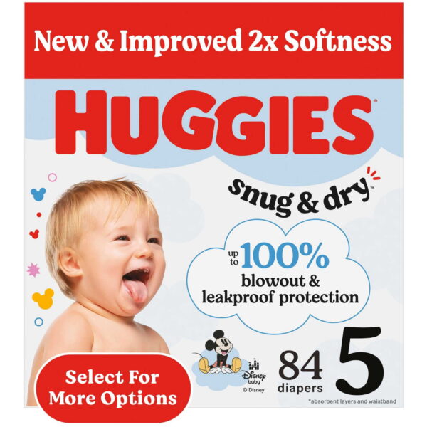 Huggies Snug & Dry Baby Diapers, Size 5 (27+ lbs), 84 Count (Select for More)