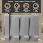 iSoapStone Premium Self-Draining Silicone Soap Dish: Waterfall Bar Holder Tray with Drain Saver, Anti-Slip Kitchen & Bathroom Accessory for Sponges and Bar Soaps -...