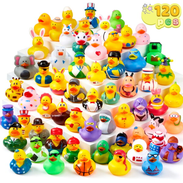 Joyfy 120 Pcs Rubber Ducks, Mini Rubber Duckie Toys with Mesh Carry Bag for Kids Baby Bath Shower Toys, Birthday Gifts, Summer Beach Pool Activity, Party Favors
