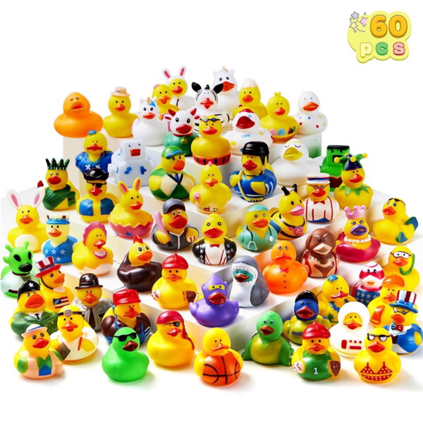 Joyfy 60 Pcs Rubber Ducks for Jeep, Mini Rubber Duckie Toys with Mesh Carry Bag for Kids Baby Bath Shower Toys, Christmas & Birthday Gifts, Halloween Party Favors, Easter Egg...