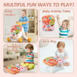 JoyStone 2-in-1 Baby Walker and Learning Push Toy with Music Table, for Toddlers 6–18 Months