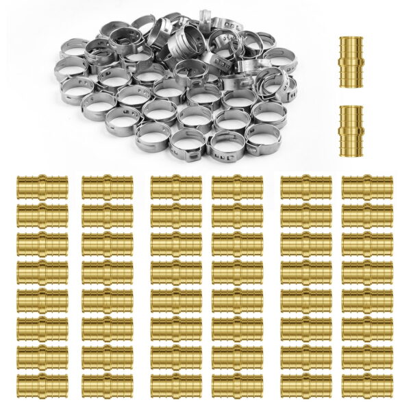 KFFKFF Pipe Accessories, 1/2" 50PCS Brass Pipe Accessories, Clamp-secured Direct-Flow Pipe Connector Brass Air Accessories, Robust Plumbing Accessories Tube Adapter for...