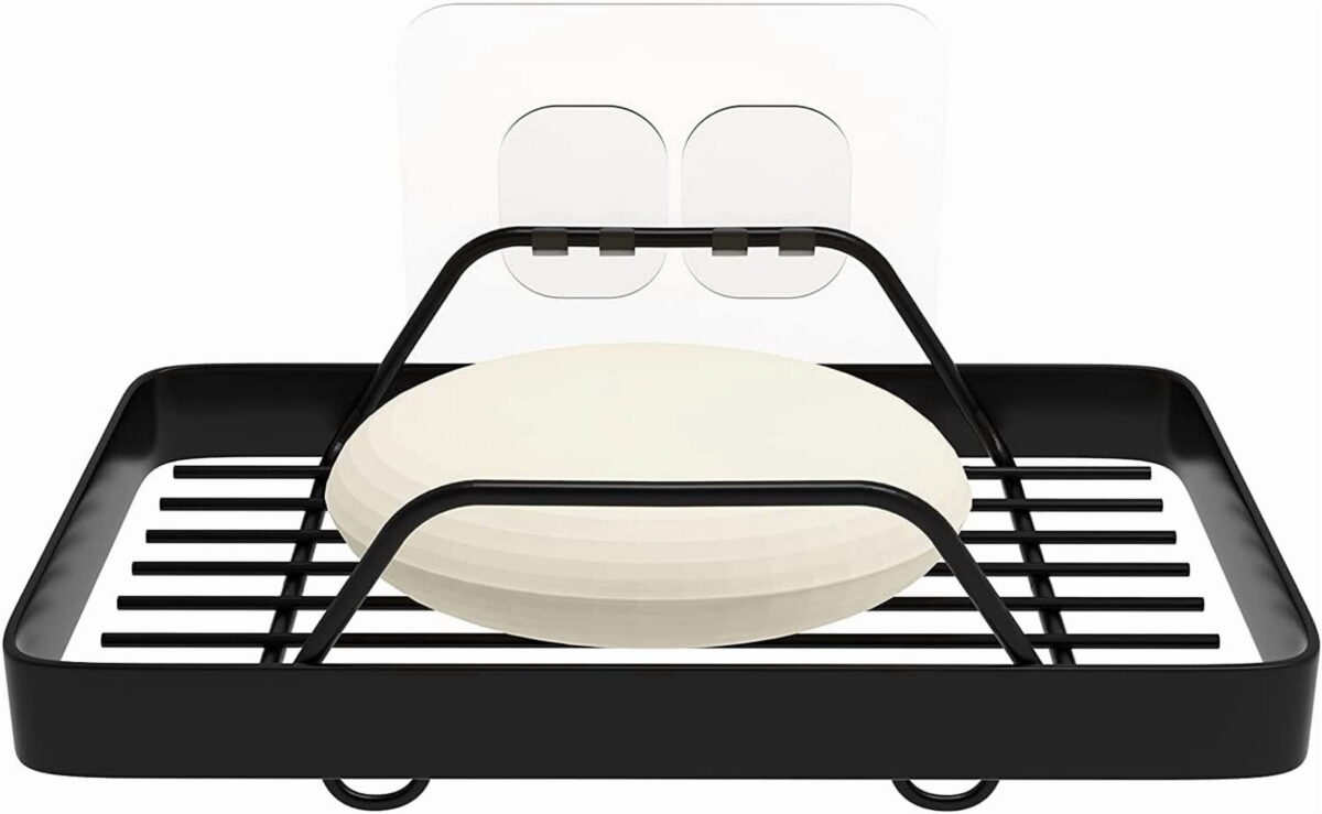 KINCMAX Bathroom Soap Dish & Sponge Holder Stainless Steel Bathroom Organizer, Black