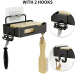 Kvago Soap Dish Shower Stainless Steel Wall Mounted Bar Holder Bathroom with 2 Hooks Black