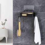 Kvago Soap Dish Shower Stainless Steel Wall Mounted Bar Holder Bathroom with 2 Hooks Black