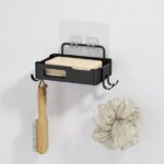 Kvago Soap Dish Shower Stainless Steel Wall Mounted Bar Holder Bathroom with 2 Hooks Black