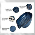 LandHope Soap Dish, Ceramic Leaf Soap Dish, Self Draining Soap Holder for Bathroom, Kitchen (Blue)
