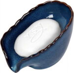 LandHope Soap Dish, Ceramic Leaf Soap Dish, Self Draining Soap Holder for Bathroom, Kitchen (Blue)