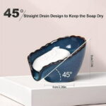 LandHope Soap Dish, Ceramic Leaf Soap Dish, Self Draining Soap Holder for Bathroom, Kitchen (Blue)
