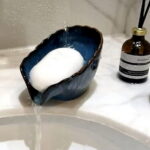 LandHope Soap Dish, Ceramic Leaf Soap Dish, Self Draining Soap Holder for Bathroom, Kitchen (Blue)