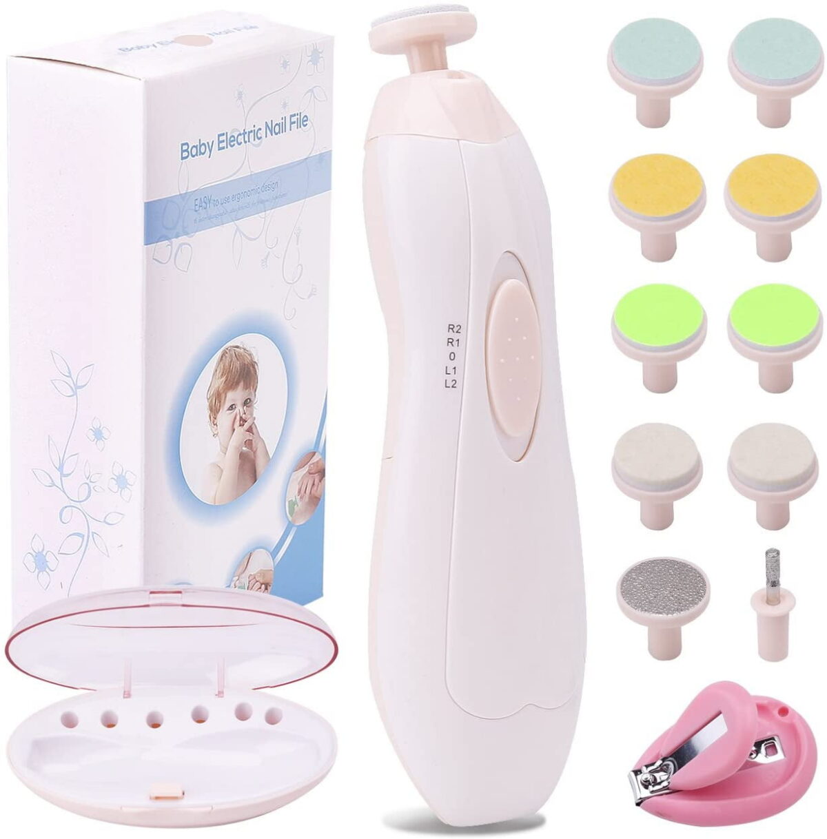 LANNEY Electric Baby Nail File Trimmer for Infant Toddler Kids or Women, Light Pink