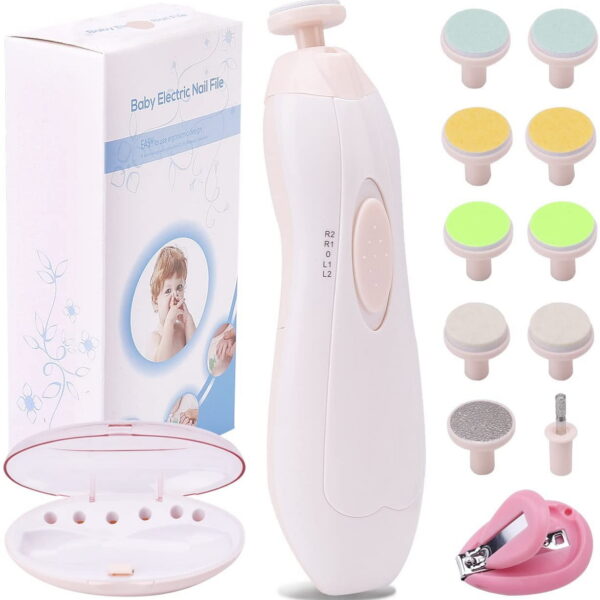 LANNEY Electric Baby Nail File Trimmer for Infant Toddler Kids or Women, Light Pink