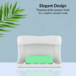 Lenape Recessed White Ceramic Soap Dish with Cloth Holder – Durable Bathroom Wall-Mount Accessory, 4-1/4 x 6-1/4 in