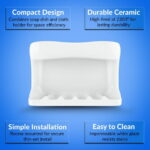 Lenape Recessed White Ceramic Soap Dish with Cloth Holder – Durable Bathroom Wall-Mount Accessory, 4-1/4 x 6-1/4 in