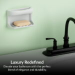 Lenape Recessed White Ceramic Soap Dish with Cloth Holder – Durable Bathroom Wall-Mount Accessory, 4-1/4 x 6-1/4 in