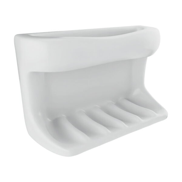 Lenape Recessed White Ceramic Soap Dish with Cloth Holder – Durable Bathroom Wall-Mount Accessory, 4-1/4 x 6-1/4 in