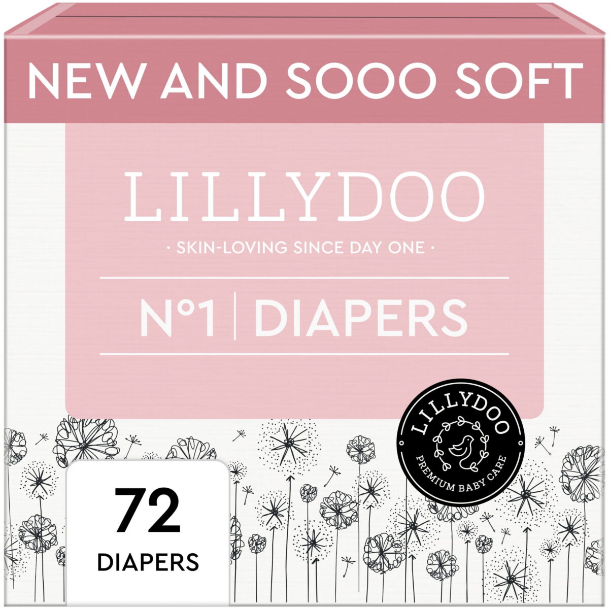 LILLYDOO Baby Diapers Skinfriendly Size 1 (4-11 lbs), 72 Count (Select for More Options)