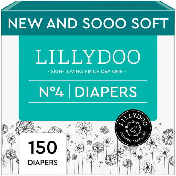 LILLYDOO Baby Diapers Skinfriendly Size 4 (20-31 lbs), 150 Count (Select for More Options)