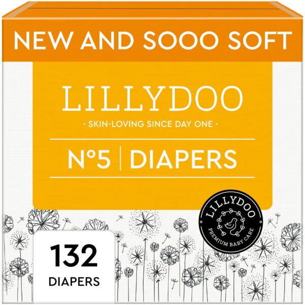 LILLYDOO Baby Diapers Skinfriendly Size 5 (24-35 lbs), 132 Count (Select for More Options)