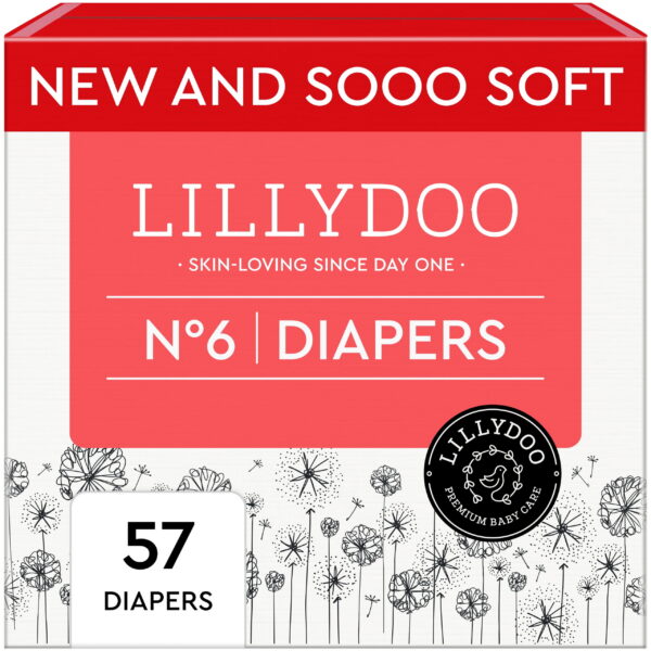 LILLYDOO Baby Diapers Skinfriendly Size 6 (29+ lbs), 57 Count (Select for More Options)
