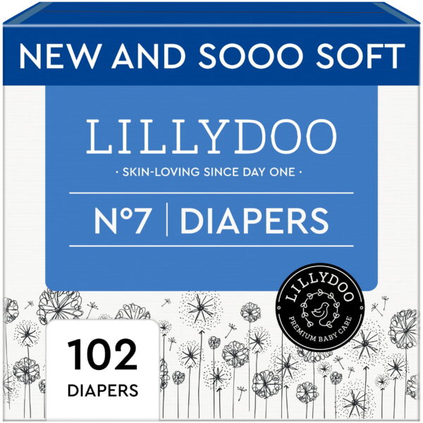 LILLYDOO Baby Diapers Skinfriendly Size 7 (33+ lbs), 102 Count (Select for More Options)