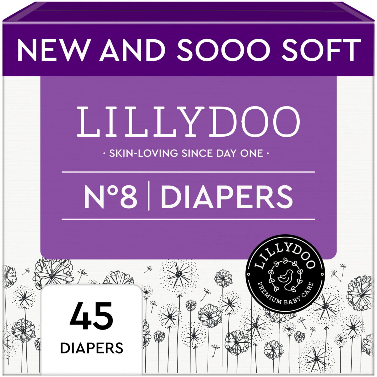 LILLYDOO Baby Diapers Skinfriendly Size 8 (37+ lbs), 45 Count (Select for More Options)