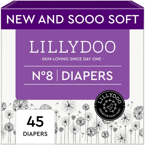 LILLYDOO Baby Diapers Skinfriendly Size 8 (37+ lbs), 45 Count (Select for More Options)