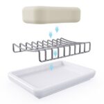 Linkidea Double Layer Ceramic Soap Dish, Stainless Steel Self Draining Soap Tray Holder, Soap Sponge Box for Bathroom Shower