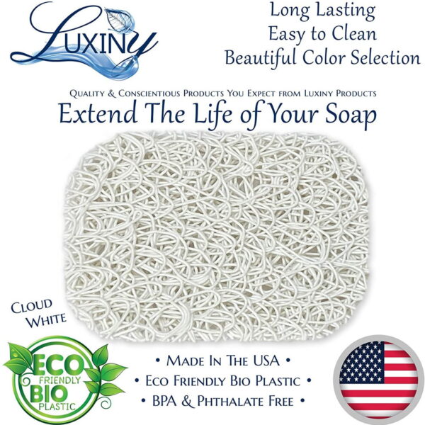 Luxiny American Made Soap Saver, for Soap Dishes & Shower Soap Holders - Helps Handmade Soap Last Longer - Made from Plant Based Environmentally Friendly Bioplastics White - 2 Pack