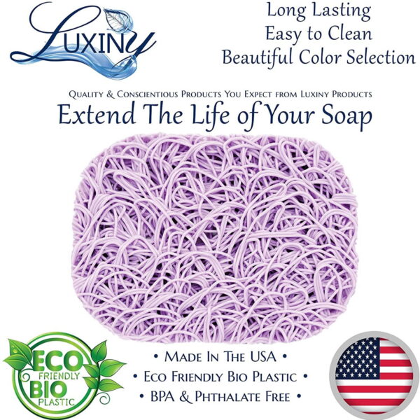 Luxiny American Made Soap Saver for Soap Dishes & Shower Soap Holders - Helps Handmade Soap Last Longer - Made from Plant Based Environmentally Friendly Bioplastics Lilac - 2 Pack