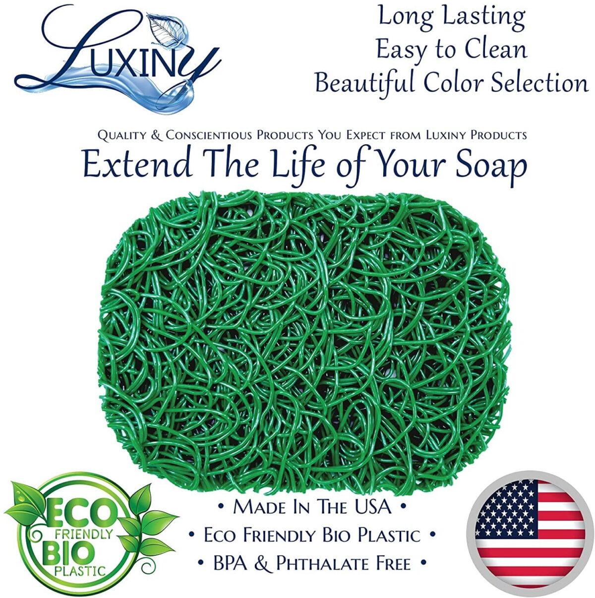 Luxiny American Made Soap Saver for Soap Dishes & Shower Soap Holders - Helps Handmade Soap Last Longer - Made from Plant Based Environmentally Friendly Bioplastics Grass Green...