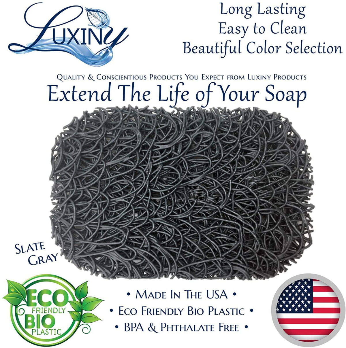 Luxiny American Made Soap Saver for Soap Dishes & Shower Soap Holders - Helps Handmade Soap Last Longer - Made from Plant Based Environmentally Friendly Bioplastics Slate Gray -...