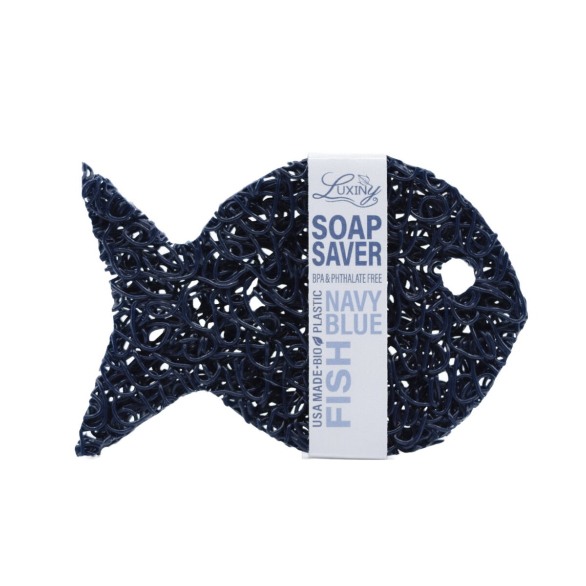 Luxiny American Made Soap Saver for Soap Dishes & Shower Soap Holders - Helps Handmade Soap Last Longer - Made from Plant Based Environmentally Friendly Bioplastics Navy Blue Fish