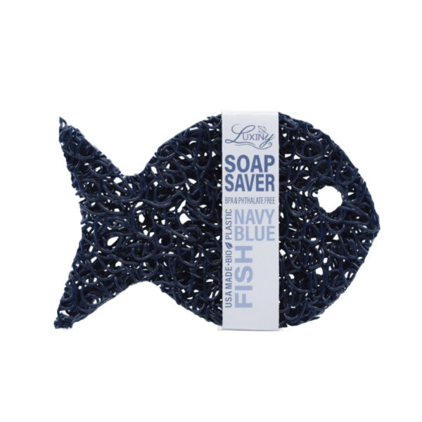 Luxiny American Made Soap Saver for Soap Dishes & Shower Soap Holders - Helps Handmade Soap Last Longer - Made from Plant Based Environmentally Friendly Bioplastics Navy Blue Fish