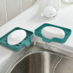 LYCAQL 2 Pack Silicone Soap Container Box Trays with Drain Portable Mini Sink Soap Bar Holder Self Draining Waterfall Soap Dish Case for Bathroom Shower Home Indoor
