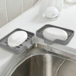 LYCAQL 2PCS Silicone Bathroom Soap Dishes with Drain Spout-Bathroom and Kitchen Sink Organizer,Sponge Holder,Dish Soap Tray, for Dispenser,Bottle,Cup on Sink or Counter-Gray...