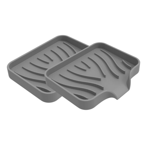 LYCAQL 2PCS Silicone Bathroom Soap Dishes with Drain Spout-Bathroom and Kitchen Sink Organizer,Sponge Holder,Dish Soap Tray, for Dispenser,Bottle,Cup on Sink or Counter-Gray...