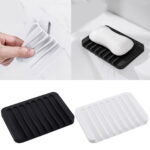LYCAQL Self Draining Soap Dishes, 2 Pcs Silicone Soap Saver, Waterfall Drainer Soap Holder for Bathroom, Extend Soap Life, Keep Soap Bars Dry Clean & Easy Cleaning (White, Black)
