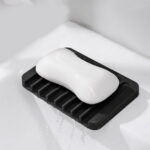 LYCAQL Self Draining Soap Dishes, 2 Pcs Silicone Soap Saver, Waterfall Drainer Soap Holder for Bathroom, Extend Soap Life, Keep Soap Bars Dry Clean & Easy Cleaning (White, Black)