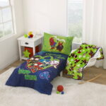Marvel Spidey Dino Webs 5-Pc Toddler Bed Set - Comforter, Fitted Sheet, Top Sheet, Pillowcase, Blanket, Blue, Toddler Boy