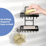 Masadi 2 Tier Soap Dish Soap Bar Holder For Shower, No Drilling, 304 Rustproof Stainless Steel, Wall Mounted Soap Holder With 4 Hooks And Razor Holder, Shower Rack Soap Tray Bar...