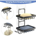 Masadi 2 Tier Soap Dish Soap Bar Holder For Shower, No Drilling, 304 Rustproof Stainless Steel, Wall Mounted Soap Holder With 4 Hooks And Razor Holder, Shower Rack Soap Tray Bar...