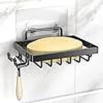 Masadi Soap Dish Soap Bar Holder For Shower, No Drilling, 304 Rustproof Stainless Steel, Wall Mounted Soap Holder With 4 Hooks And Razor Holder, Shower Rack Soap Tray Bar Soap...