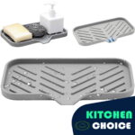 MEKBOK Kitchen Soap Tray, Silicone Sponge Holder for Bathroom Counter Sink Dish Bottle,Dishwashing Accessories（Grey）
