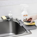 MEKBOK Kitchen Soap Tray, Silicone Sponge Holder for Bathroom Counter Sink Dish Bottle,Dishwashing Accessories（Grey）