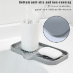 MEKBOK Kitchen Soap Tray, Silicone Sponge Holder for Bathroom Counter Sink Dish Bottle,Dishwashing Accessories（Grey）